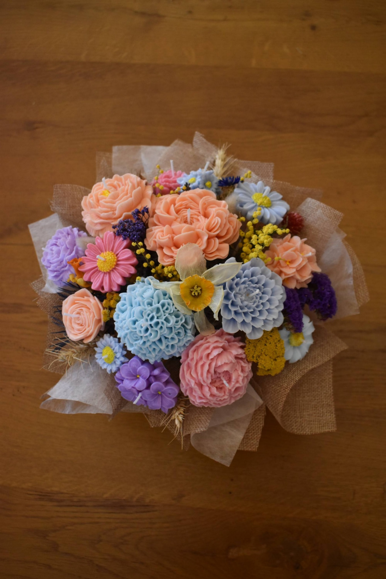 Bouquet de bougies fleuries en cire végétale, création À fleur de flamme